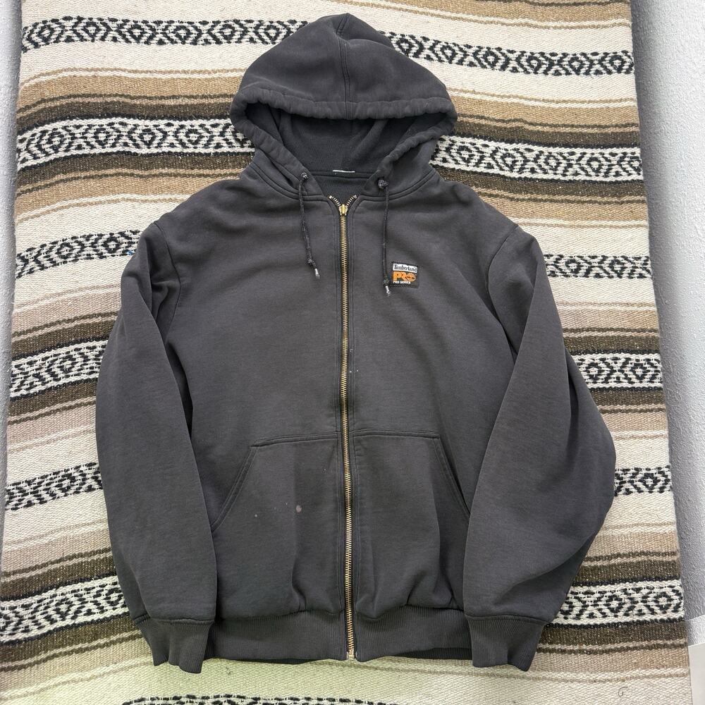 Men's Vintage Y2K Timberland Pro Series Black Lined Zip Up Hoodie Sweatshirt XL